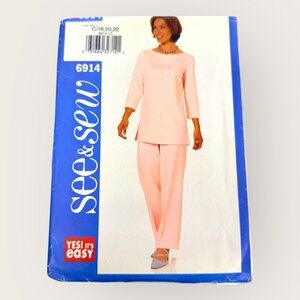 Vintage 2000s Butterick Sewing Pattern 6914 Misses Top Pants Size 18-22